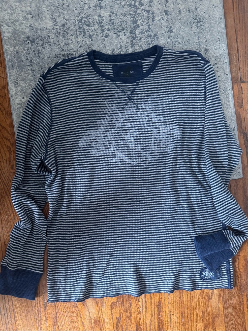 Express Navy and White Striped Long-Sleeve Crewneck